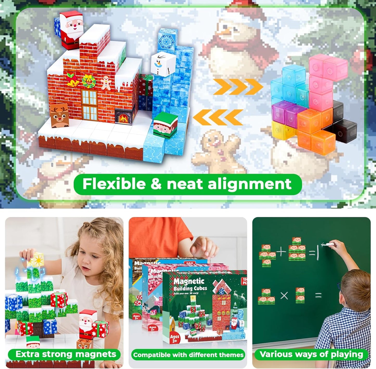 150pc Mega Christmas Magnetic Build Blocks Set