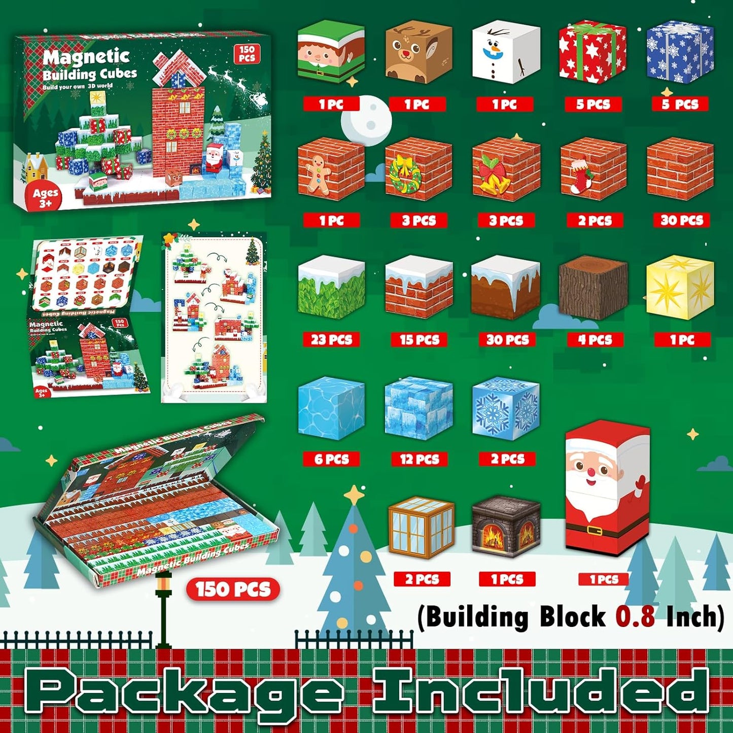 150pc Mega Christmas Magnetic Build Blocks Set